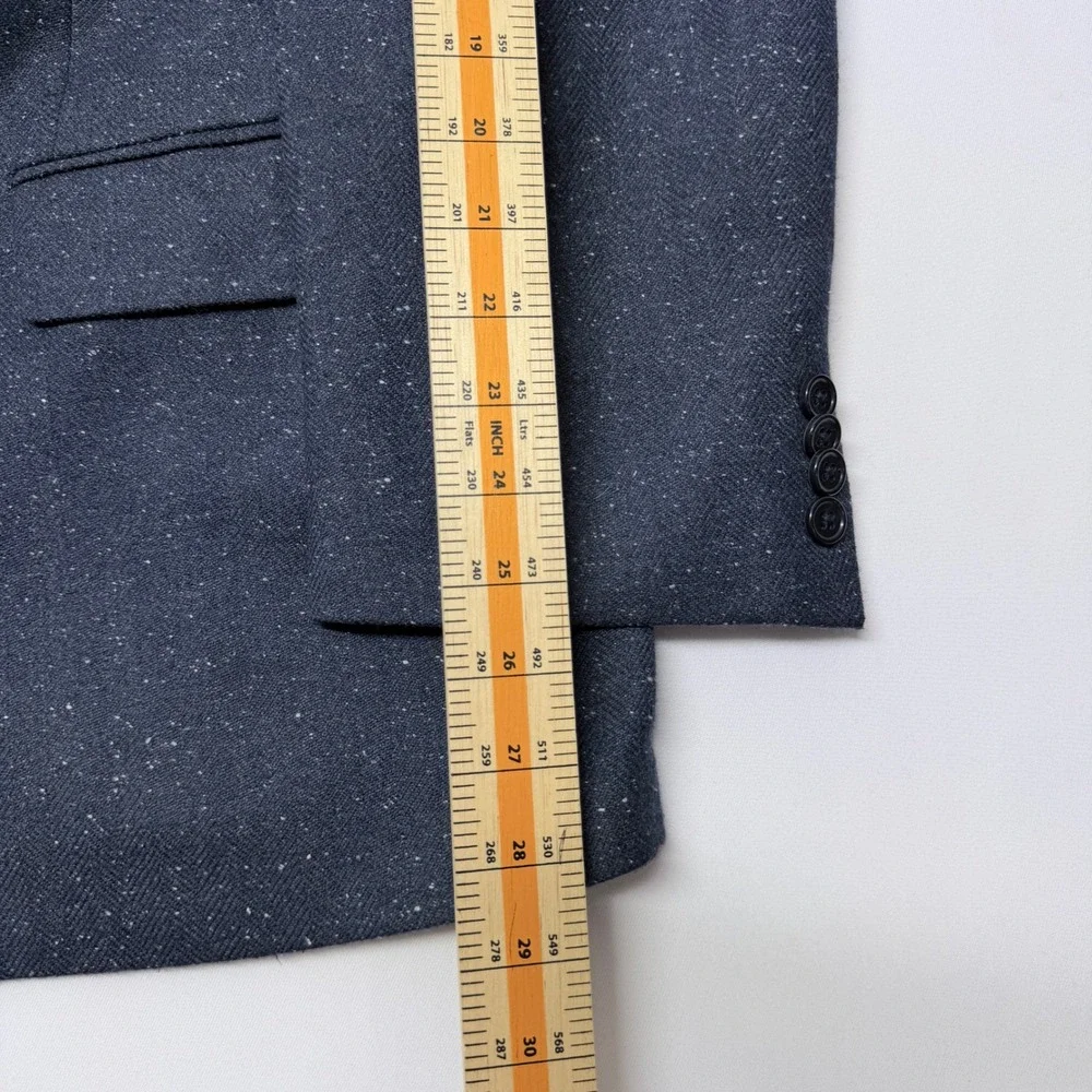Michael Kors Mens Navy Blue Herringbone Wool Blend Blazer Sport Coat 44R